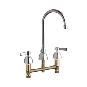 Chicago Faucet® 201-AGN2AE3ABCP Concealed Kitchen Sink Faucet, Commercial, 2.2 gpm Flow Rate, 8 in Center, Gooseneck Spout, Polished Chrome, 2 Handles, Domestic