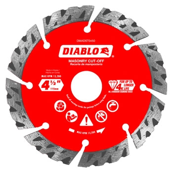 Diablo DMADST0450 4-1/2 in Diamond Segmented Turbo Cut-Off Discs for Masonry